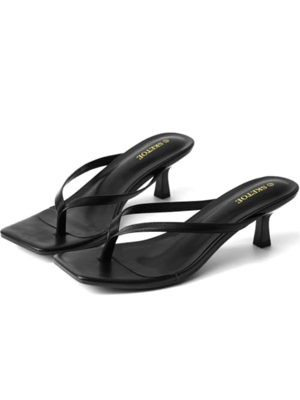 Women's Kitten Heel Thong Sandals Square Toe Flip Flop Heels Dressy Summer Shoe - Picture 4 of 7